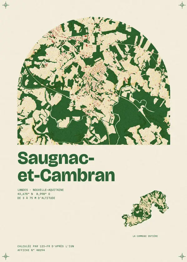Affiche de Saugnac-et-Cambran, calculée par 123-fr d'après l'IGN