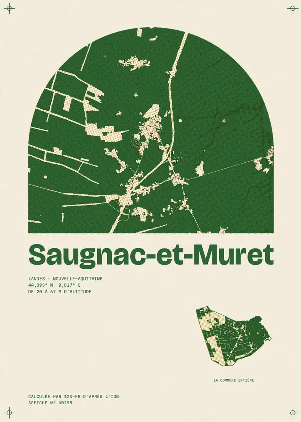 Affiche de Saugnac-et-Muret, calculée par 123-fr d'après l'IGN