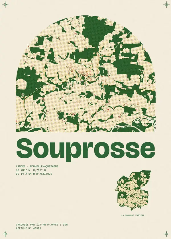 Affiche de Souprosse, calculée par 123-fr d'après l'IGN