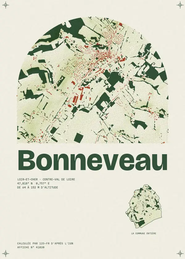 Affiche de Bonneveau, calculée par 123-fr d'après l'IGN