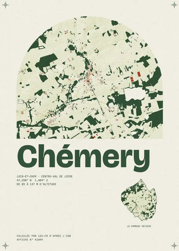 Affiche de Chémery, calculée par 123-fr d'après l'IGN