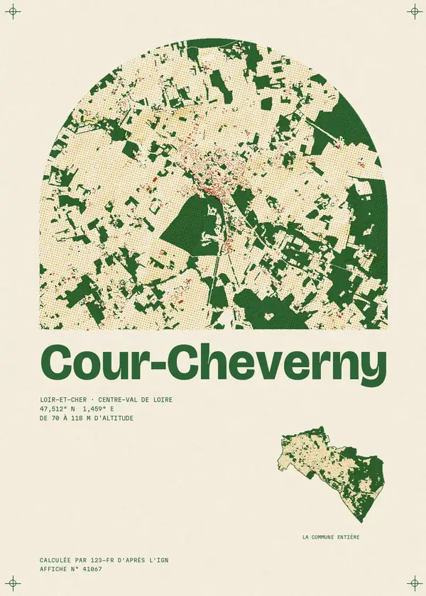 Affiche de Cour-Cheverny, calculée par 123-fr d'après l'IGN