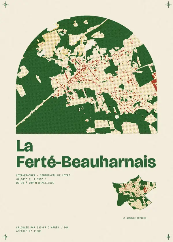 Affiche de La Ferté-Beauharnais, calculée par 123-fr d'après l'IGN
