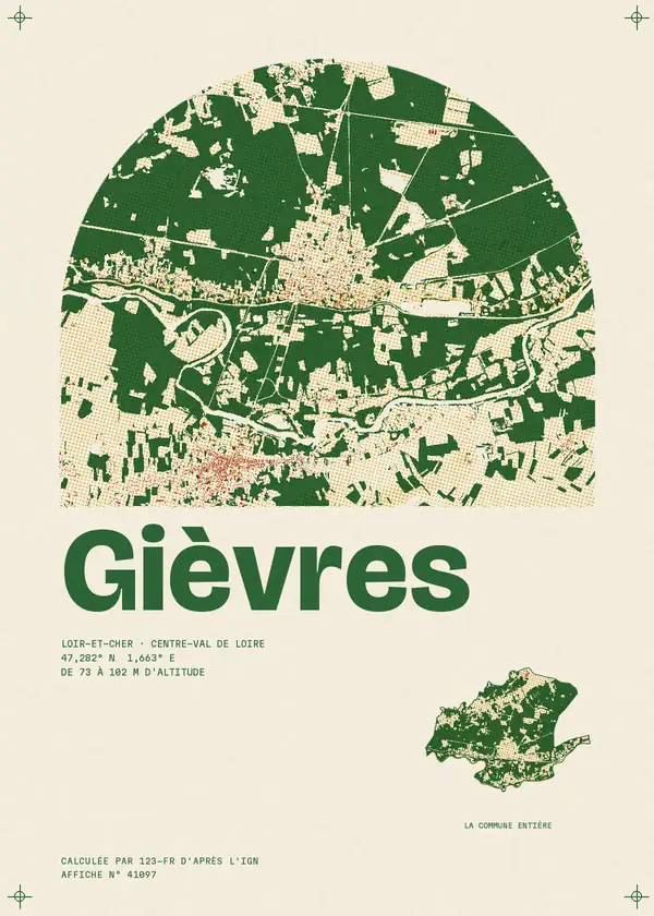 Affiche de Gièvres, calculée par 123-fr d'après l'IGN