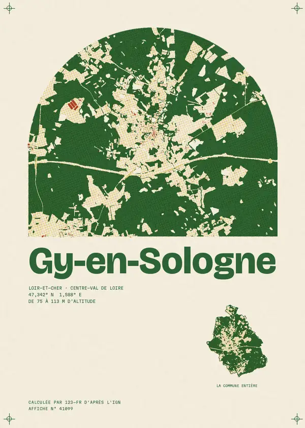 Affiche de Gy-en-Sologne, calculée par 123-fr d'après l'IGN