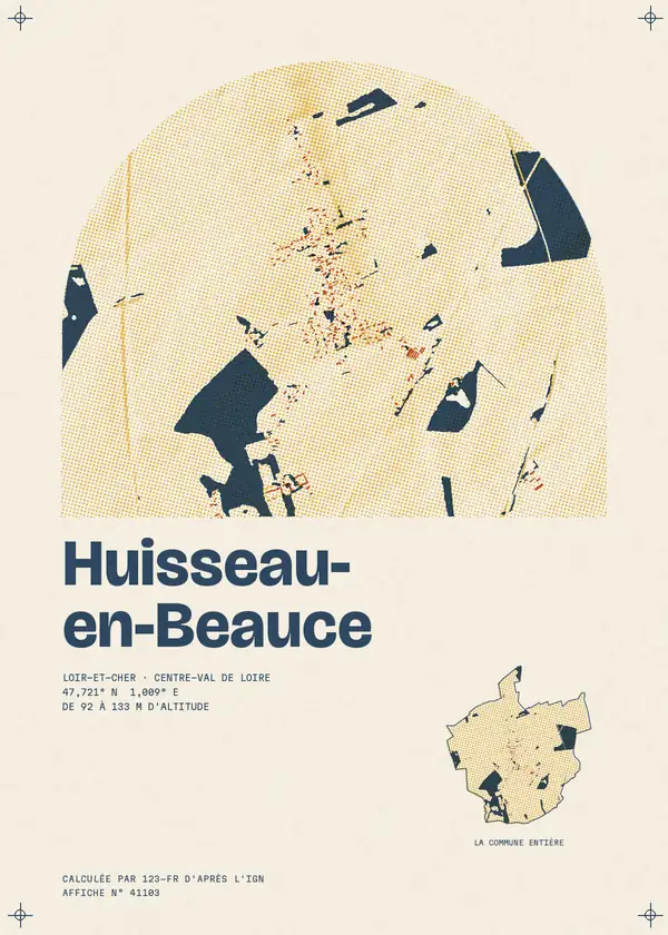 Affiche de Huisseau-en-Beauce, calculée par 123-fr d'après l'IGN
