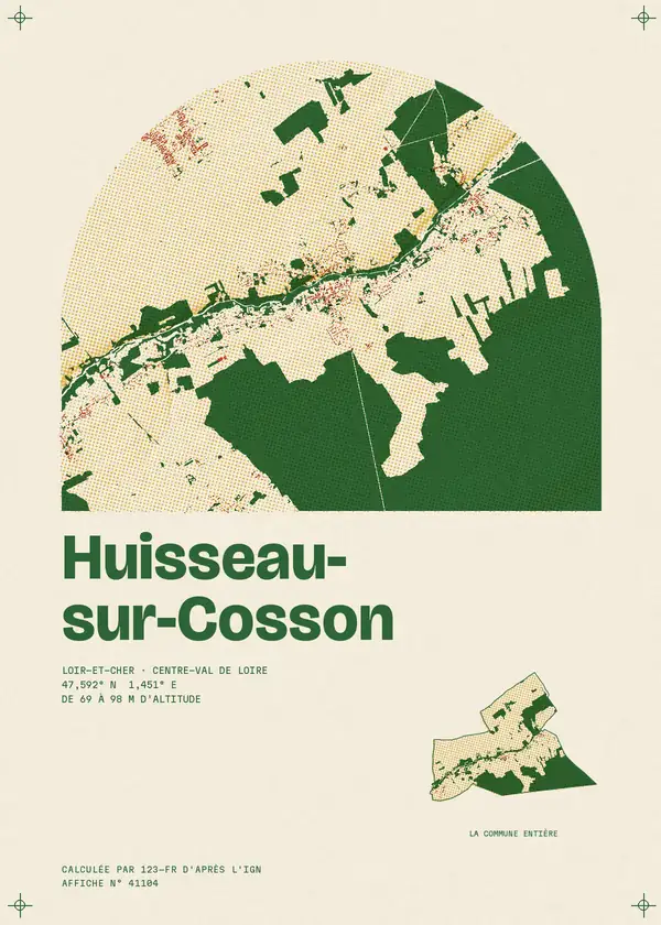 Affiche de Huisseau-sur-Cosson, calculée par 123-fr d'après l'IGN