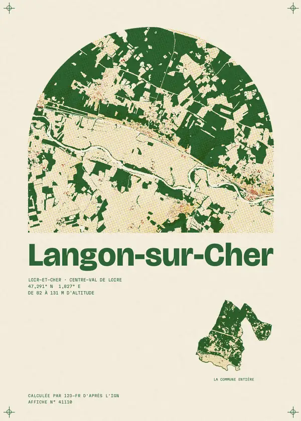 Affiche de Langon-sur-Cher, calculée par 123-fr d'après l'IGN