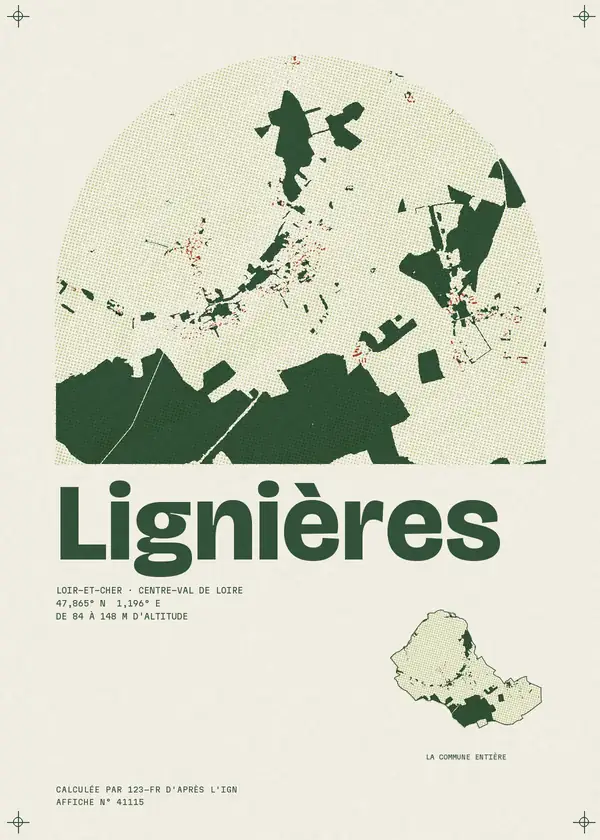 Affiche de Lignières, calculée par 123-fr d'après l'IGN