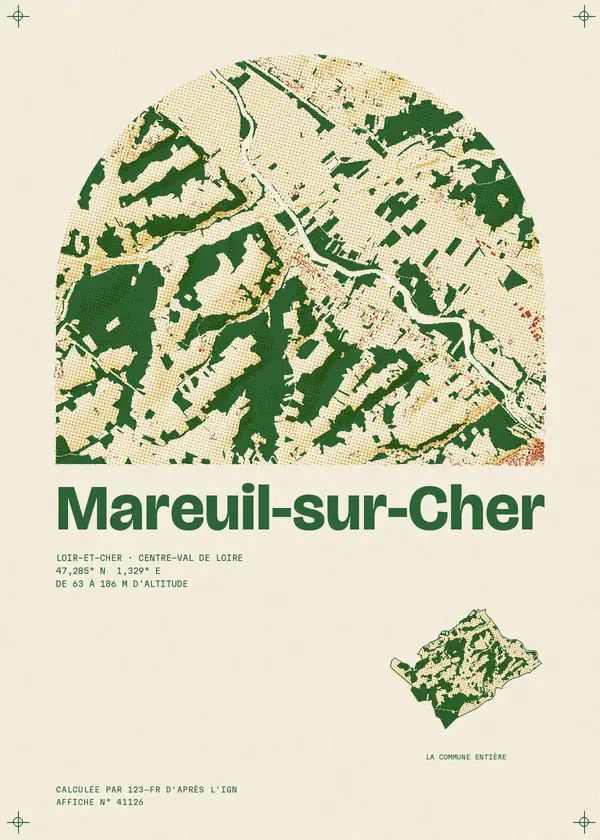 Affiche de Mareuil-sur-Cher, calculée par 123-fr d'après l'IGN