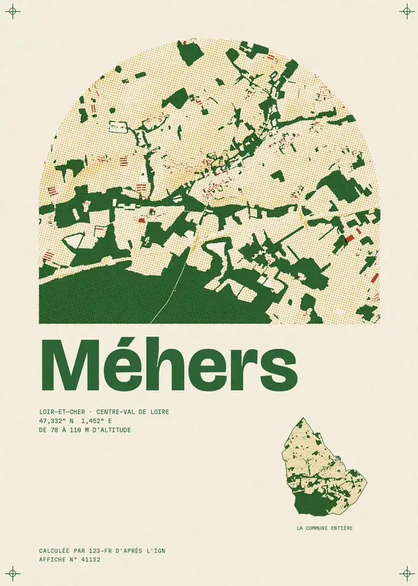 Affiche de Méhers, calculée par 123-fr d'après l'IGN