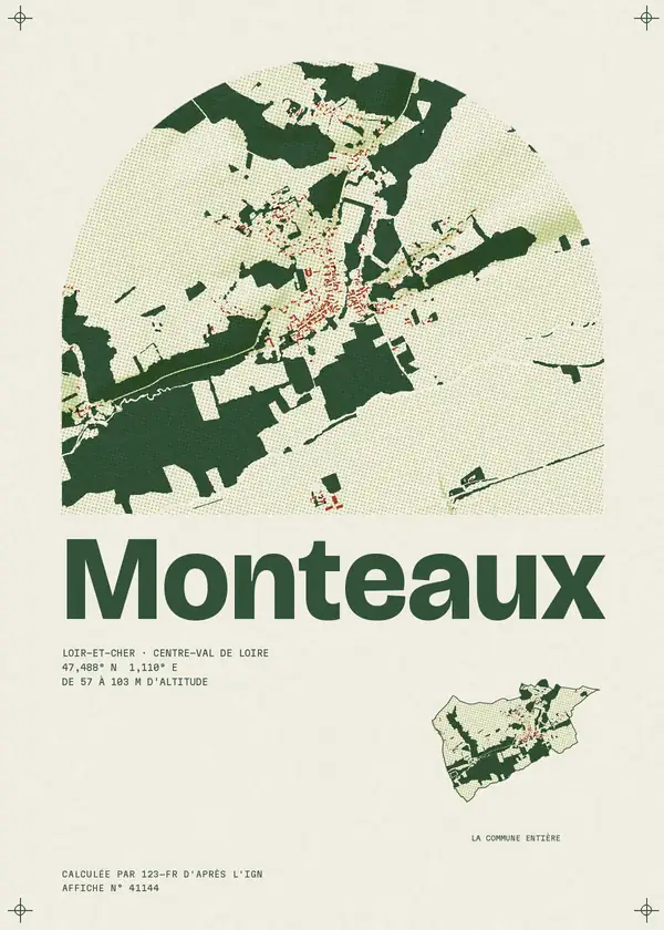 Affiche de Monteaux, calculée par 123-fr d'après l'IGN
