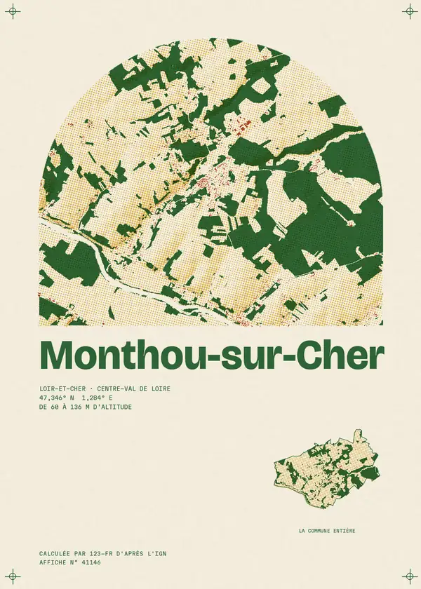 Affiche de Monthou-sur-Cher, calculée par 123-fr d'après l'IGN