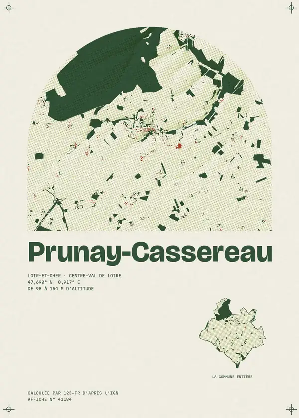 Affiche de Prunay-Cassereau, calculée par 123-fr d'après l'IGN