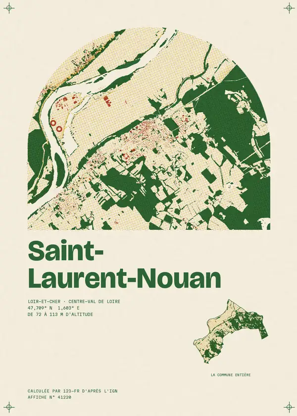 Affiche de Saint-Laurent-Nouan, calculée par 123-fr d'après l'IGN
