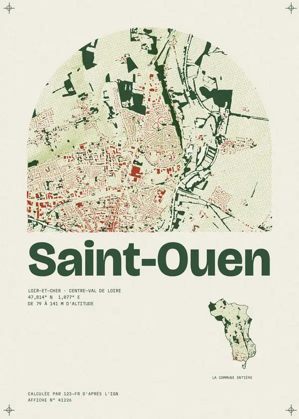 Affiche de Saint-Ouen, calculée par 123-fr d'après l'IGN