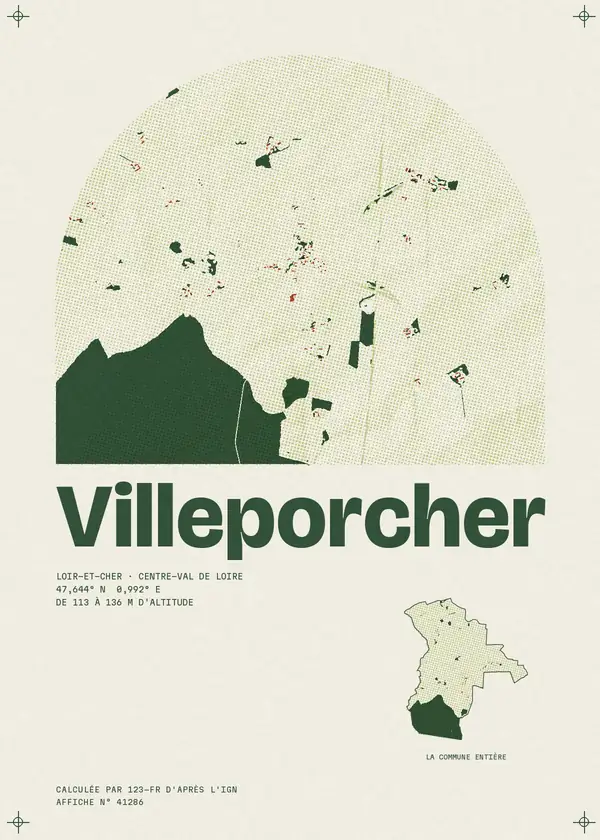 Affiche de Villeporcher, calculée par 123-fr d'après l'IGN
