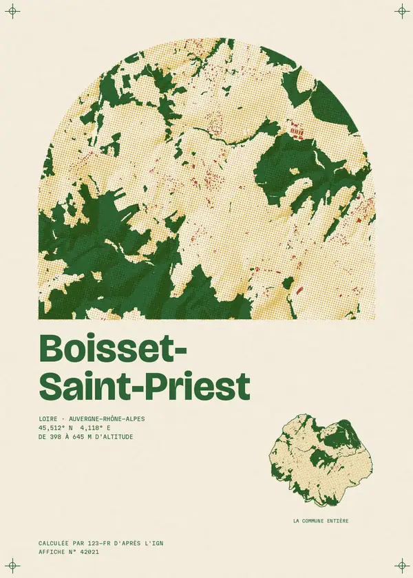 Affiche de Boisset-Saint-Priest, calculée par 123-fr d'après l'IGN