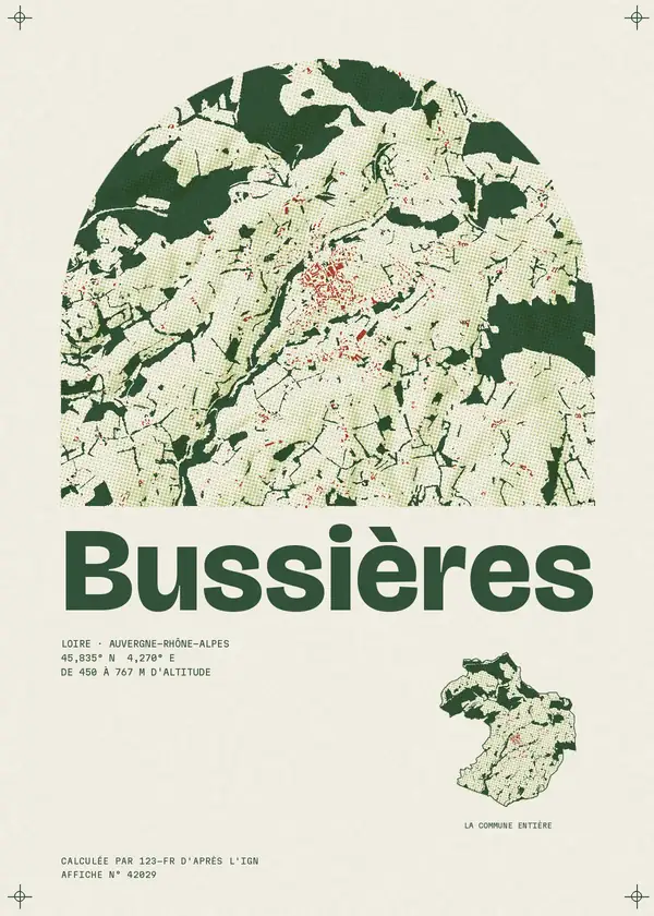 Affiche de Bussières, calculée par 123-fr d'après l'IGN