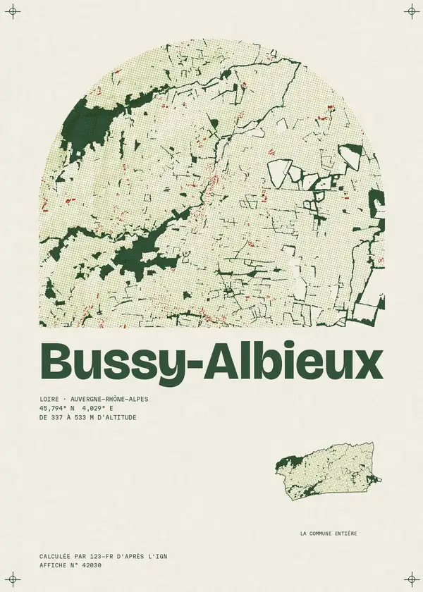 Affiche de Bussy-Albieux, calculée par 123-fr d'après l'IGN