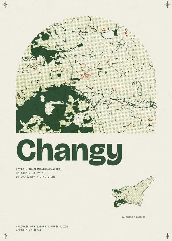 Affiche de Changy, calculée par 123-fr d'après l'IGN