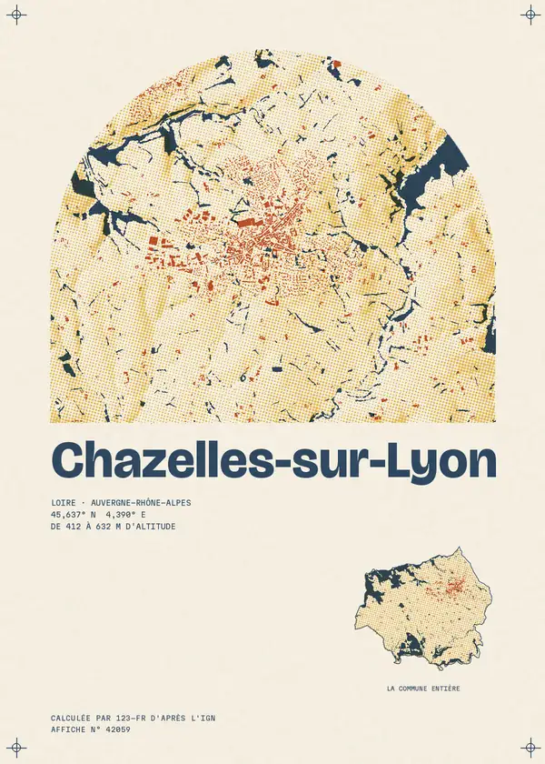 Affiche de Chazelles-sur-Lyon, calculée par 123-fr d'après l'IGN