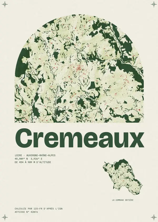 Affiche de Cremeaux, calculée par 123-fr d'après l'IGN