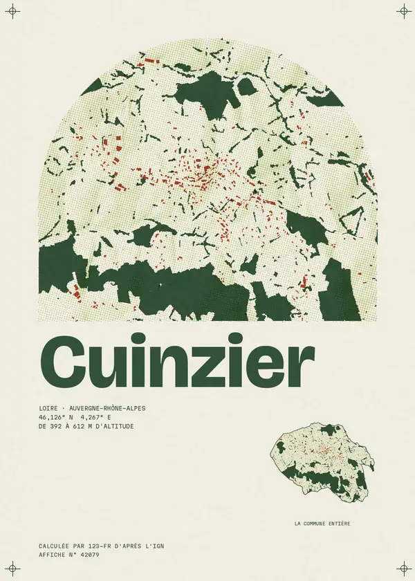 Affiche de Cuinzier, calculée par 123-fr d'après l'IGN