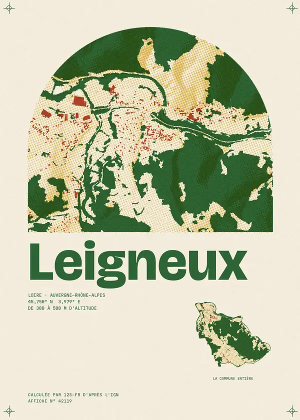 Affiche de Leigneux, calculée par 123-fr d'après l'IGN