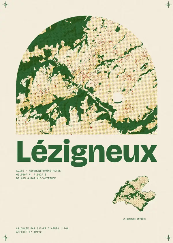 Affiche de Lézigneux, calculée par 123-fr d'après l'IGN
