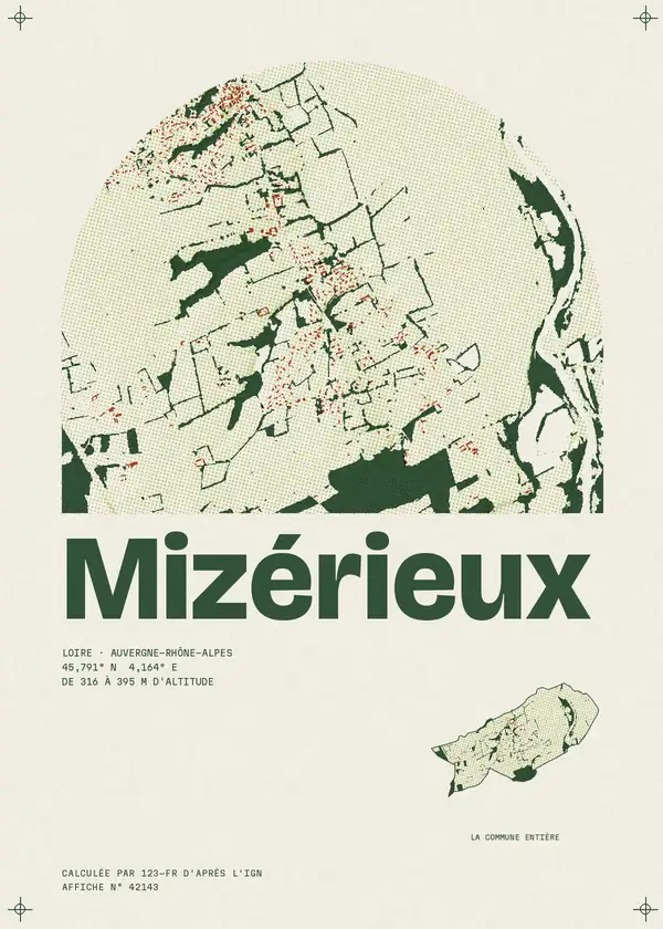 Affiche de Mizérieux, calculée par 123-fr d'après l'IGN