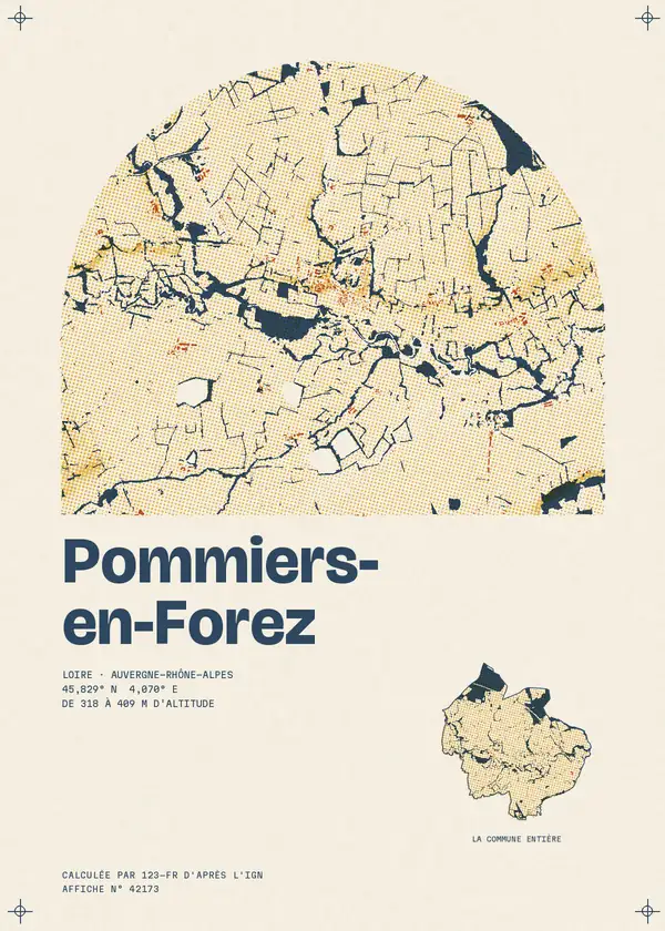 Affiche de Pommiers-en-Forez, calculée par 123-fr d'après l'IGN