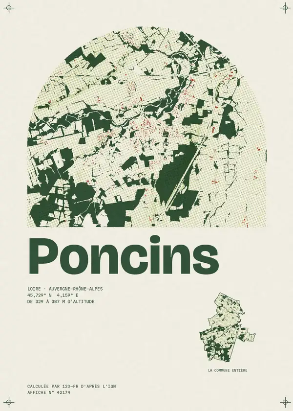 Affiche de Poncins, calculée par 123-fr d'après l'IGN