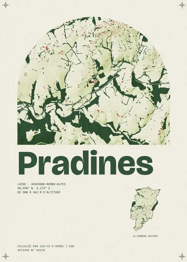 Affiche de Pradines, calculée par 123-fr d'après l'IGN