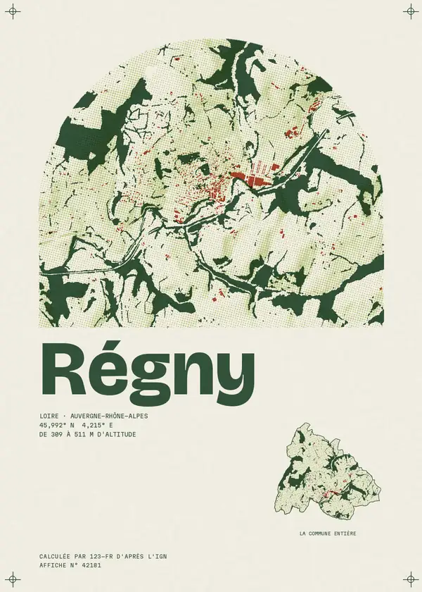 Affiche de Régny, calculée par 123-fr d'après l'IGN