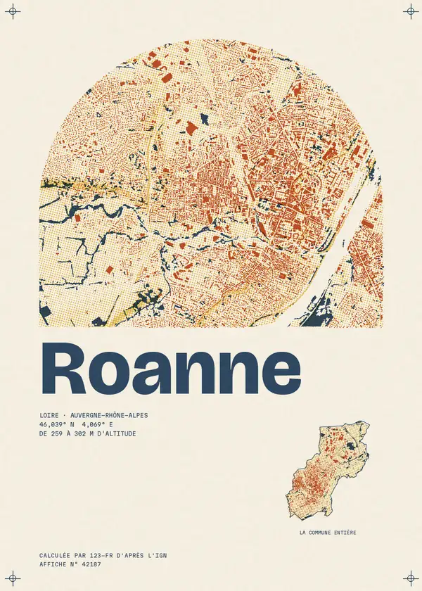 Affiche de Roanne, calculée par 123-fr d'après l'IGN