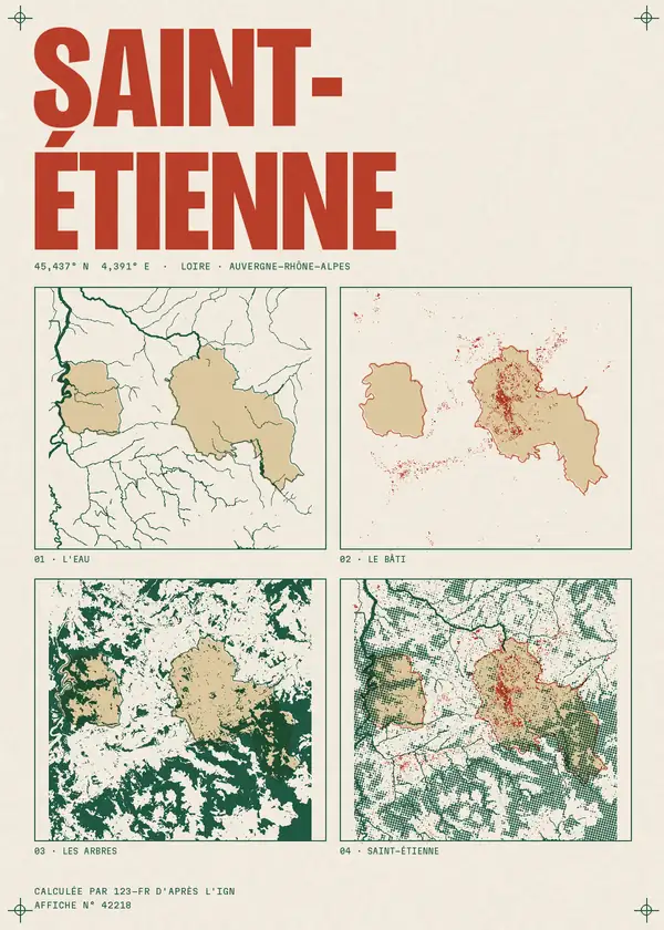 Affiche de Saint-Étienne, calculée par 123-fr d'après l'IGN
