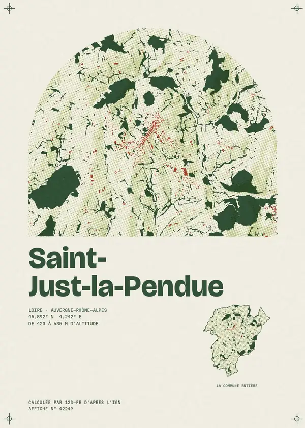 Affiche de Saint-Just-la-Pendue, calculée par 123-fr d'après l'IGN