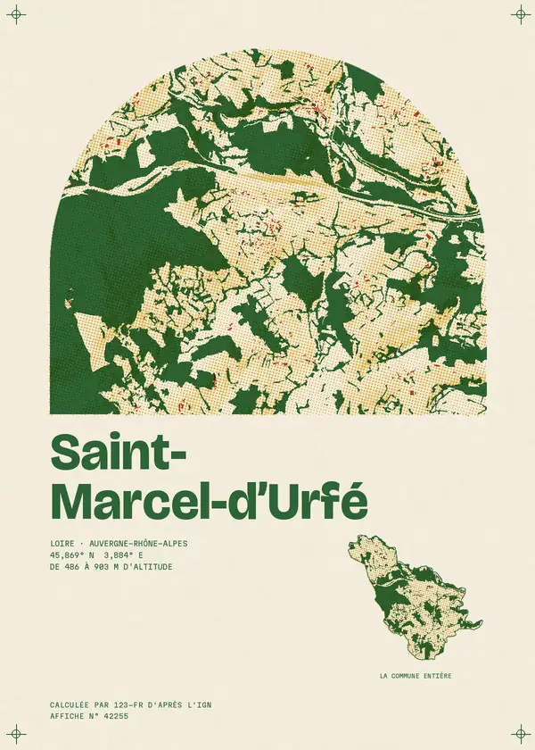 Affiche de Saint-Marcel-d'Urfé, calculée par 123-fr d'après l'IGN