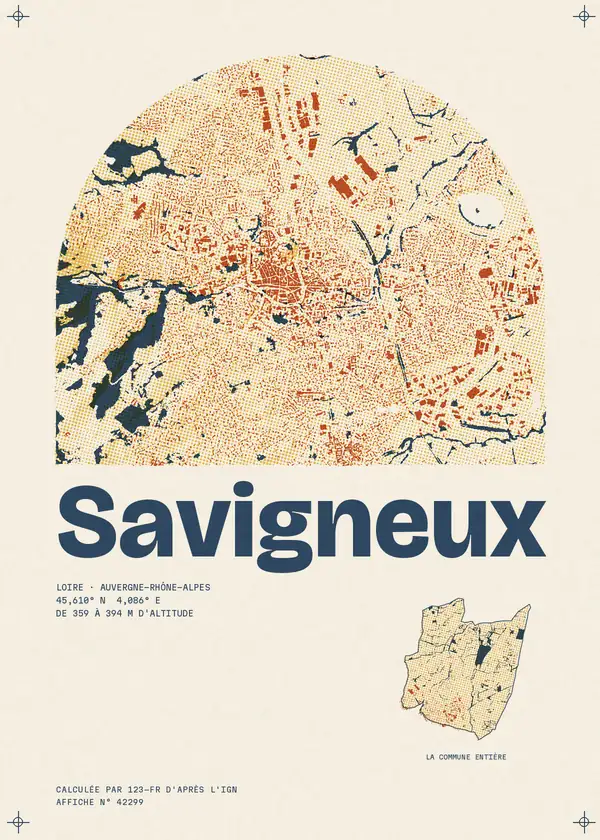 Affiche de Savigneux, calculée par 123-fr d'après l'IGN