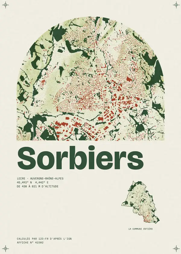 Affiche de Sorbiers, calculée par 123-fr d'après l'IGN