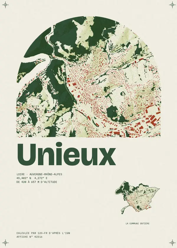 Affiche de Unieux, calculée par 123-fr d'après l'IGN