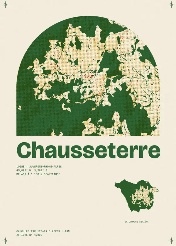 Affiche de Chausseterre, calculée par 123-fr d'après l'IGN