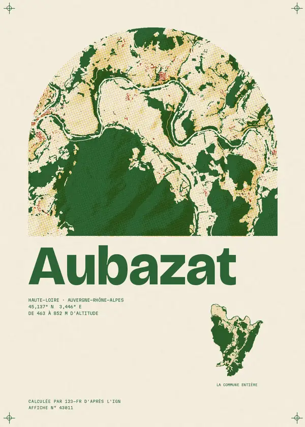 Affiche de Aubazat, calculée par 123-fr d'après l'IGN