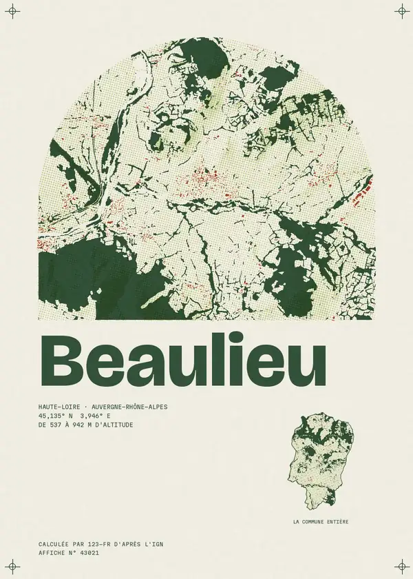 Affiche de Beaulieu, calculée par 123-fr d'après l'IGN