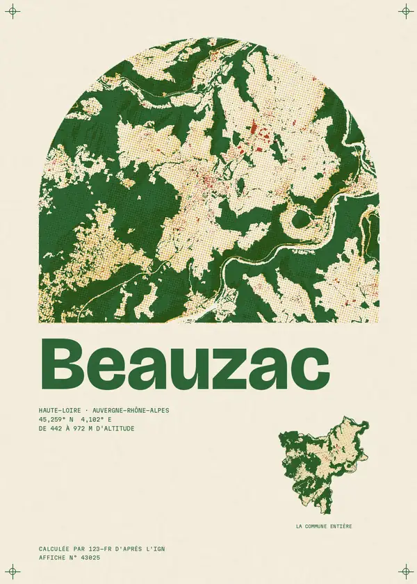 Affiche de Beauzac, calculée par 123-fr d'après l'IGN