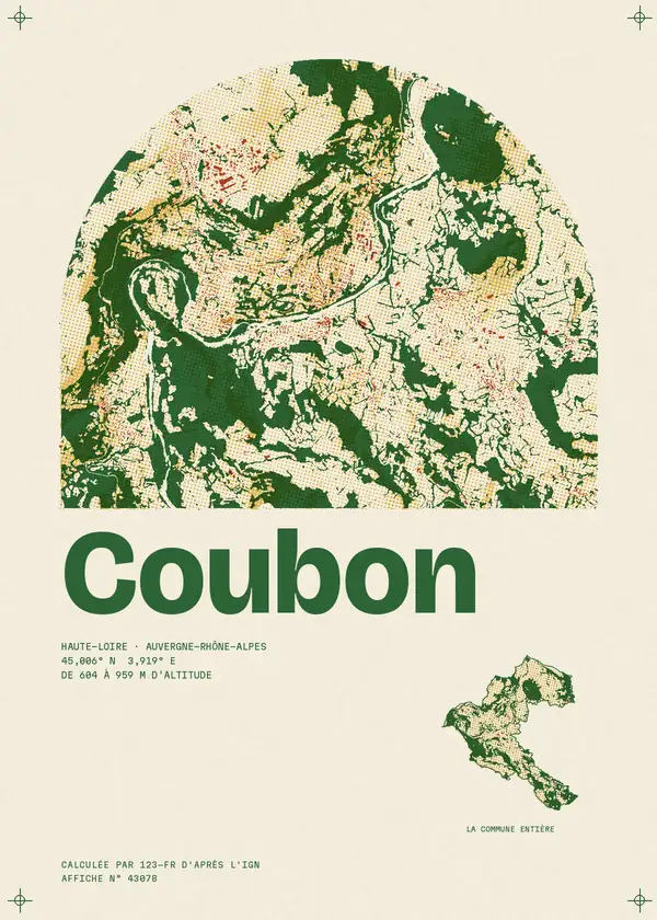 Affiche de Coubon, calculée par 123-fr d'après l'IGN