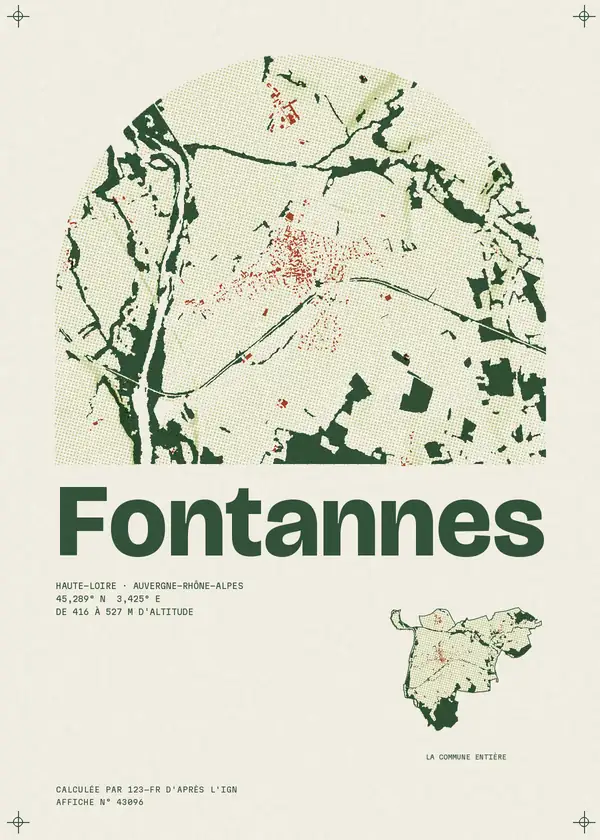 Affiche de Fontannes, calculée par 123-fr d'après l'IGN