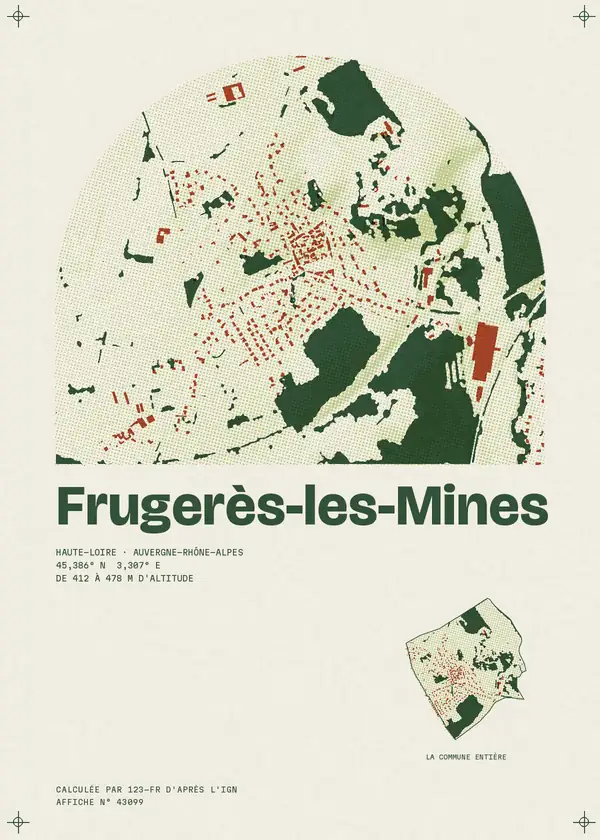 Affiche de Frugerès-les-Mines, calculée par 123-fr d'après l'IGN
