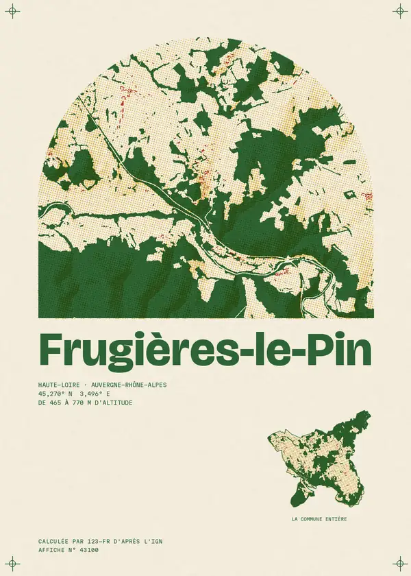 Affiche de Frugières-le-Pin, calculée par 123-fr d'après l'IGN